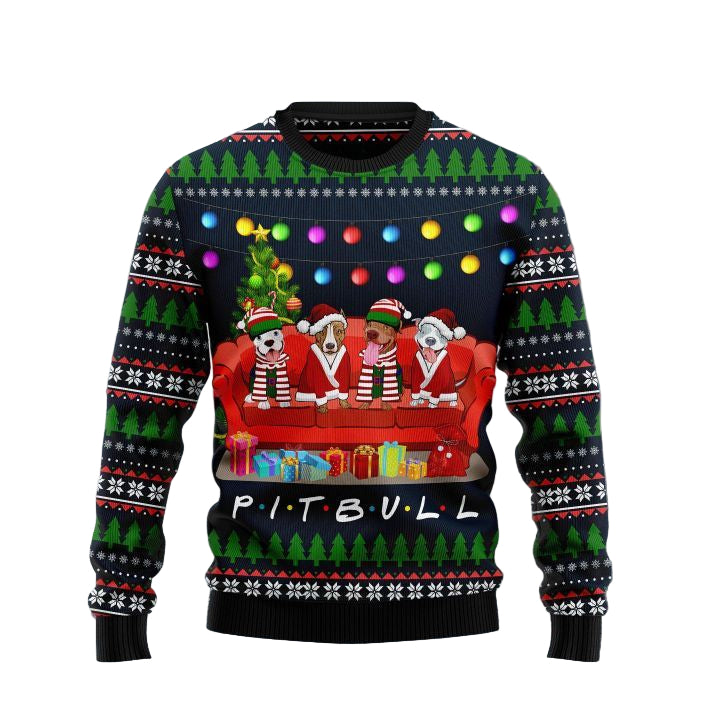 Pit Bull Friends On Red Sofa Ugly Christmas Sweater 2022 ? Usalast