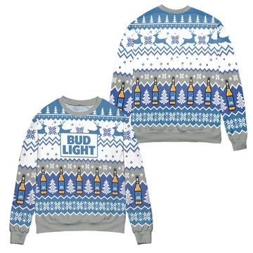 Pixel Bud Light Reindeer Snowflake Pattern Ugly Christmas Sweater ? Usalast
