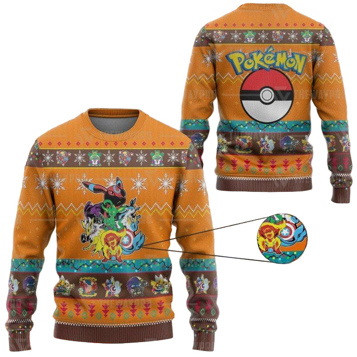 Pokemon Eevengers Christmas Ugly Sweater And Sweater Orange Version ? Usalast