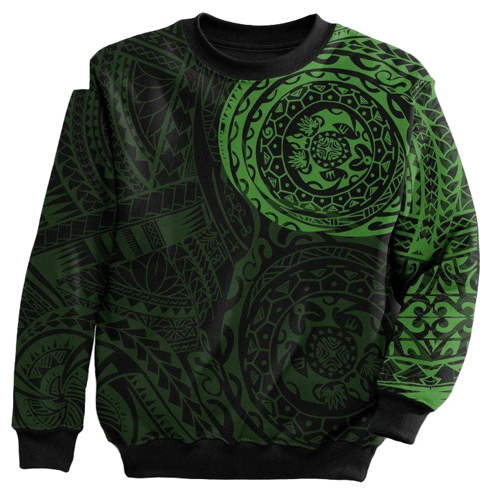 Polynesian Tattoo Style Sweater ? Green Knitted Long-Sleeved Sweater A7 ? Usalast