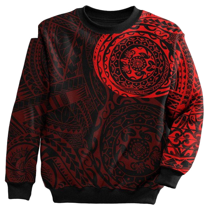 Polynesian Tattoo Style Sweater ? Red Knitted Long-Sleeved Sweater A7 ? Usalast