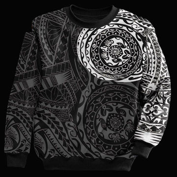 Polynesian Tattoo Style Sweater White Knitted Long-Sleeved Sweater A7 ? Usalast
