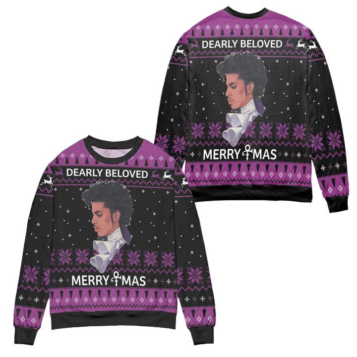 Prince Dearly Beloved Merry Christmas Ugly Christmas Sweater ? Black Purple ? Usalast