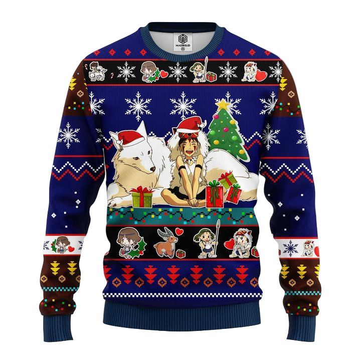 Princess Mononoke Ugly Christmas Sweater Blue 1 Amazing Gift Idea Thanksgiving Gift ? Usalast