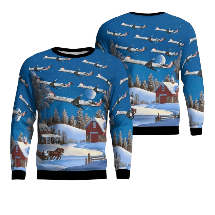 PSA Airlines Bombardier CRJ900 Christmas AOP Sweater ? Usalast