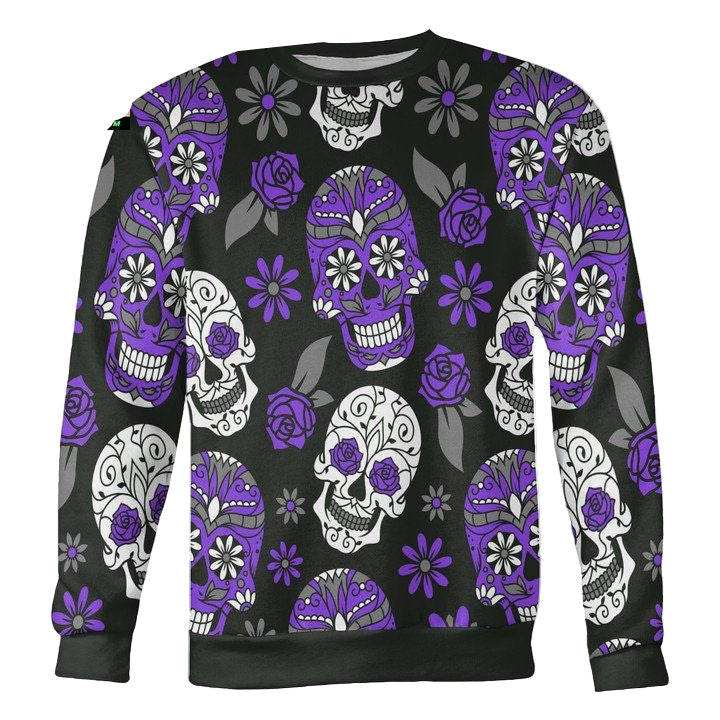 Purple And Dark Green Sugar Skull Sweater ? Usalast