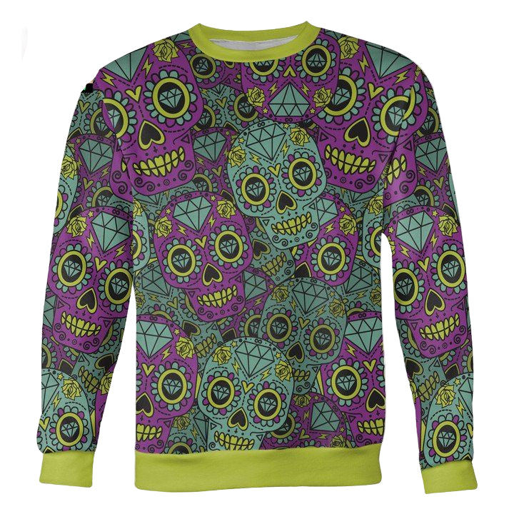 Purple And Teal Sugar Skull Sweater ? Usalast