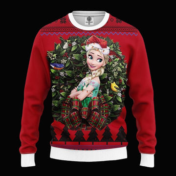 Queen Elsa Wearing Green Dress Noel Mc Ugly Christmas Sweater Thanksgiving Gift ? Usalast