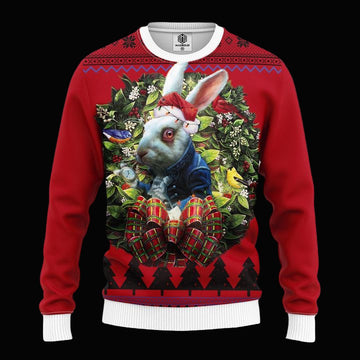 Rabbit Wearing Coat Alice In Wonderland Noel Mc Ugly Christmas Sweater Thanksgiving Gift ? Usalast
