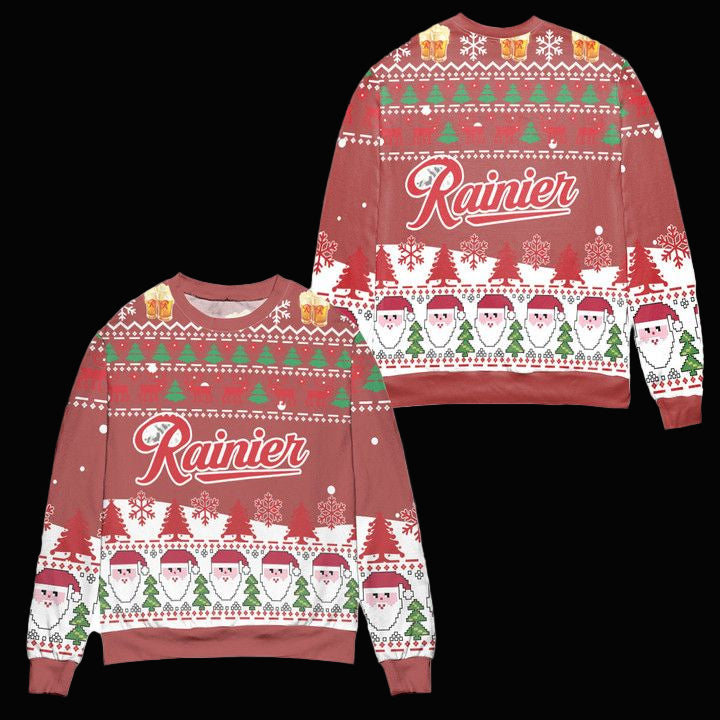 Rainier Beer Logo Santa Claus Pattern Ugly Christmas Sweater ? Usalast