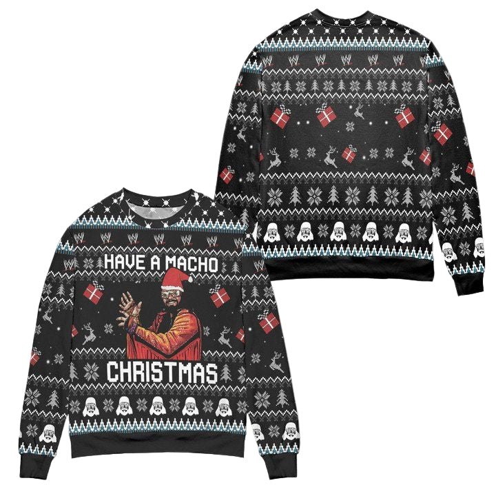 Randy Savage WWE Have A Macho Christmas Pine Tree Snowflake Pattern Ugly Christmas Sweater ? Black ? Usalast