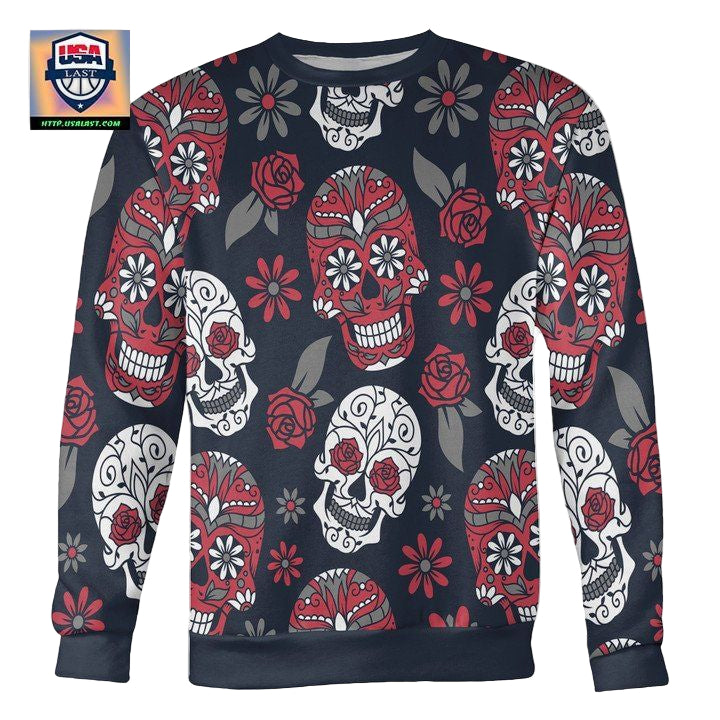 Red And Navy Sugar Skull Sweater ? Usalast
