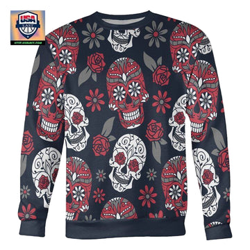 Red And Navy Sugar Skull Sweater ? Usalast