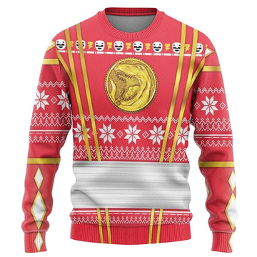 Red Mighty Morphin Power Rangers Logo Christmas Sweater ? Usalast
