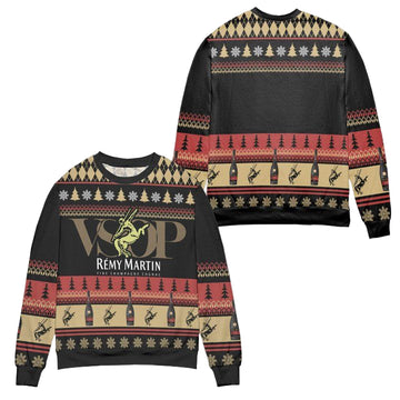 Remy Martin Cognac Snowflake Pine Tree Pattern Ugly Christmas Sweater ? Black ? Usalast