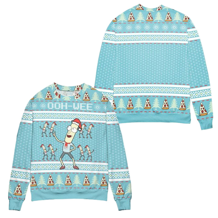 Rick and Morty Mr Poopybutthole Ooh Wee Snowflake Pattern Ugly Christmas Sweater ? Blue ? Usalast
