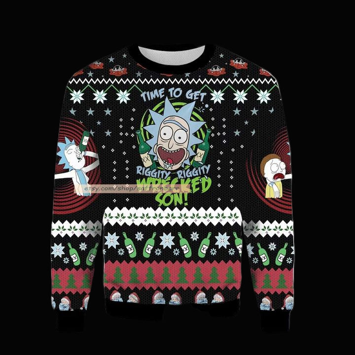 Rick Sanchez Time To Get Riggy Wrecked Son Merry Christmas Rick and Morty Ugly 3D Sweater ? Usalast