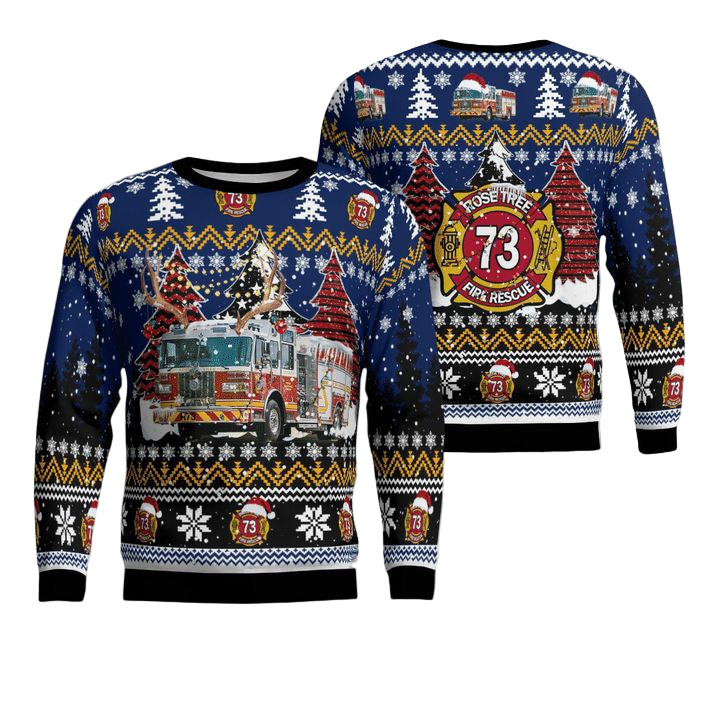 Rose Tree Fire Company Media Pennsylvania Christmas AOP Sweater ? Usalast