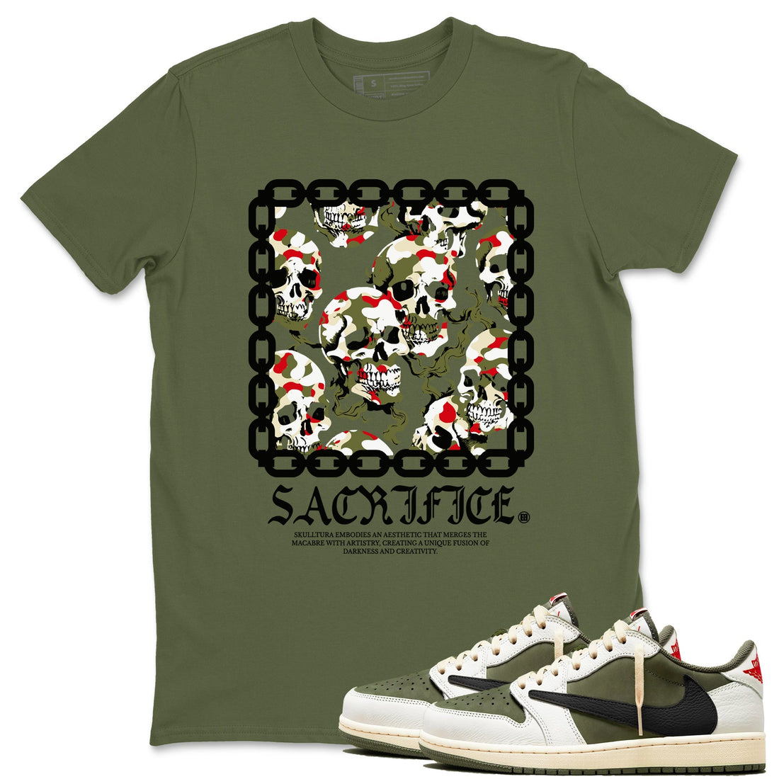 Sacrifice Sneaker Tees - Air Jordan 1 Travis Scott Medium Olive