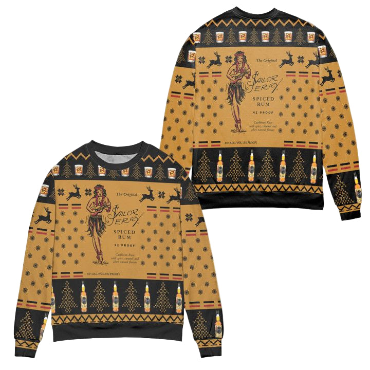 Sailor Jerry Spiced Rum Snowflake and Reindeer Ugly Christmas Sweater ? Usalast