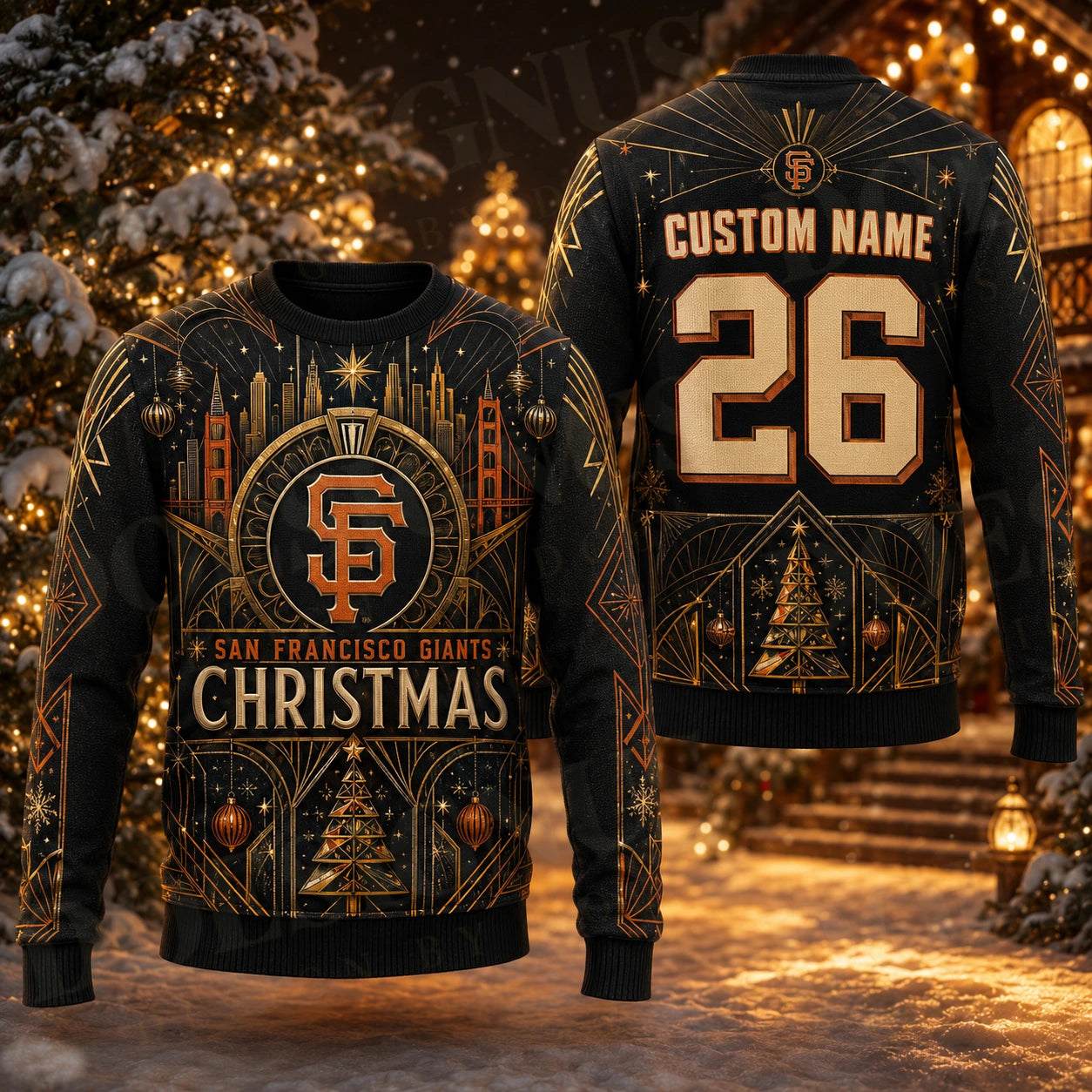 Custom Name And Number San Francisco Giants Christmas 2026 Ugly Sweater