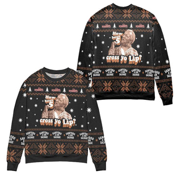 Sanford And Son Salvage How About 5 Cross Your Lips Snowflake Pattern Ugly Christmas Sweater ? Black ? Usalast