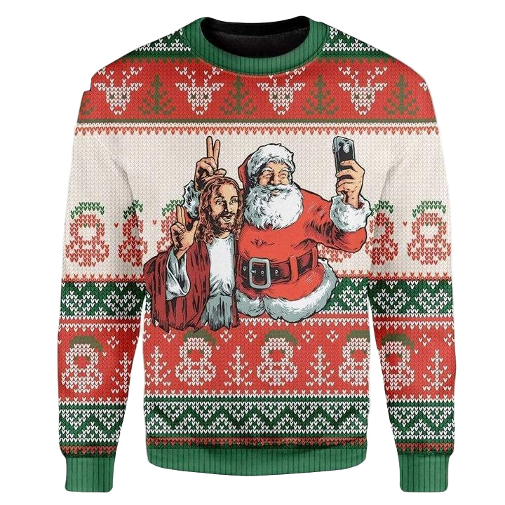 Santa And Jesus Christmas Personalized Unisex 3D Ugly Sweater ? Usalast