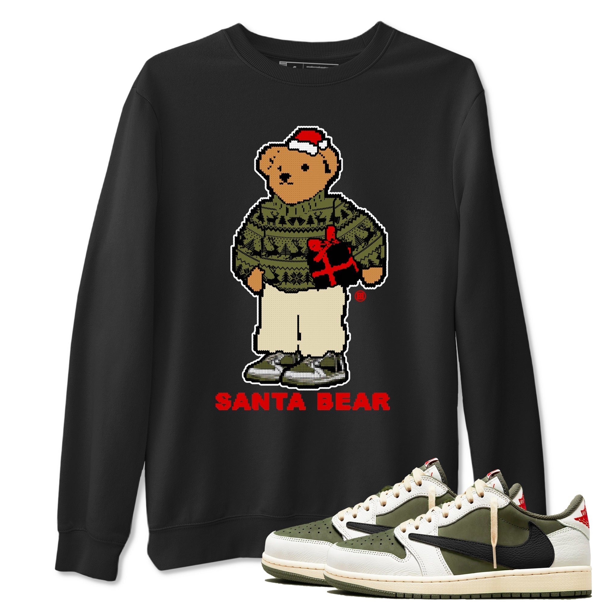 Santa Bear Sneaker Tees - Air Jordan 1 Travis Scott Medium Olive
