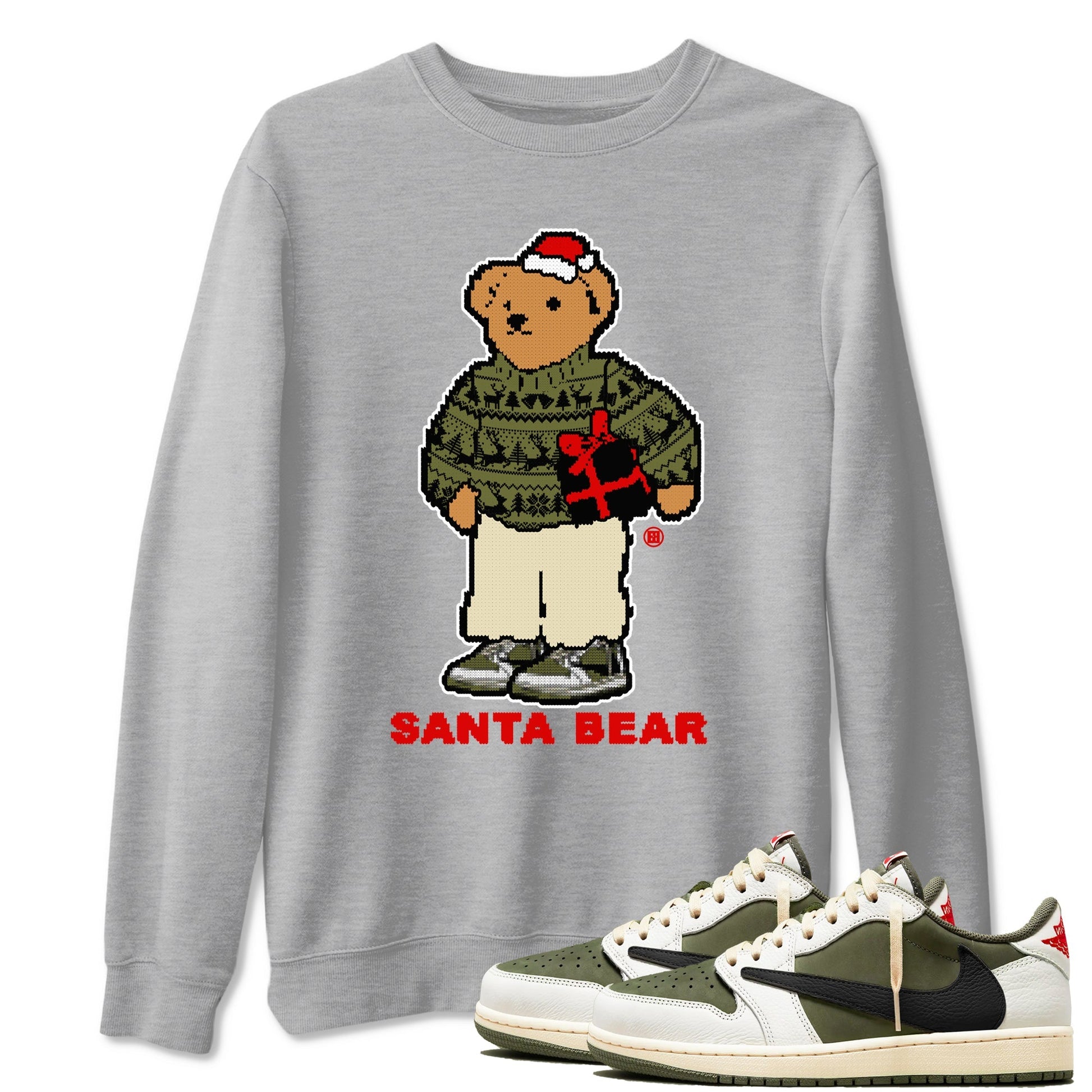 Santa Bear Sneaker Tees - Air Jordan 1 Travis Scott Medium Olive