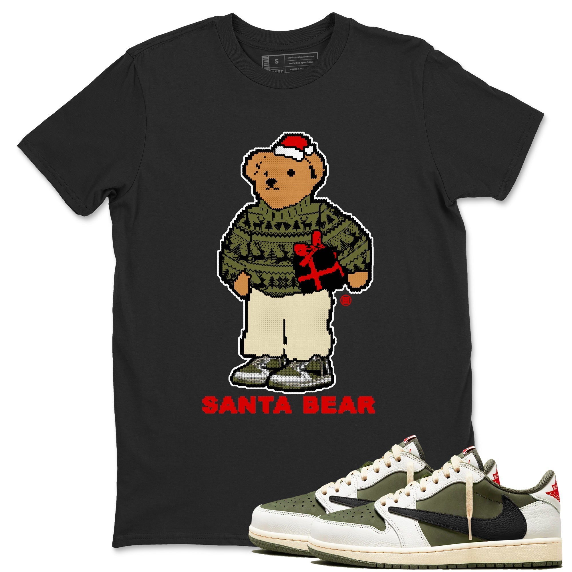 Santa Bear Sneaker Tees - Air Jordan 1 Travis Scott Medium Olive