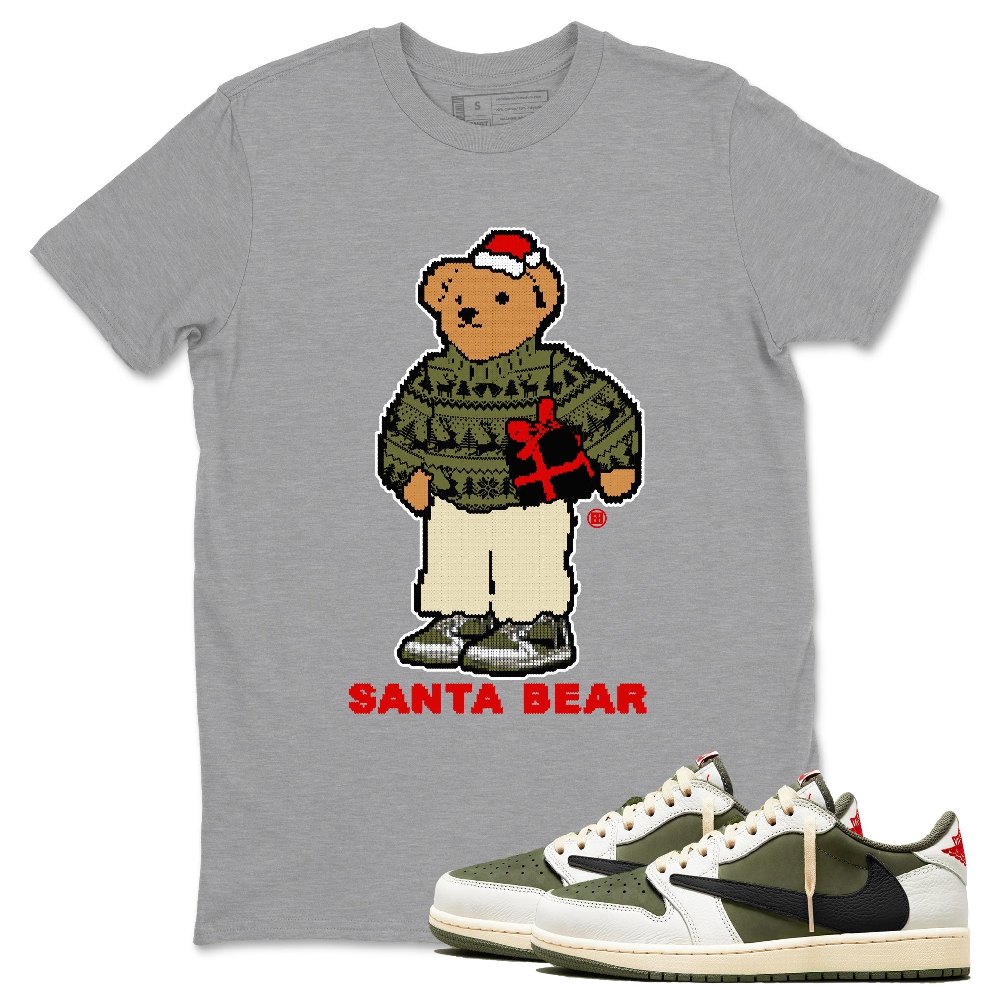 Santa Bear Sneaker Tees - Air Jordan 1 Travis Scott Medium Olive