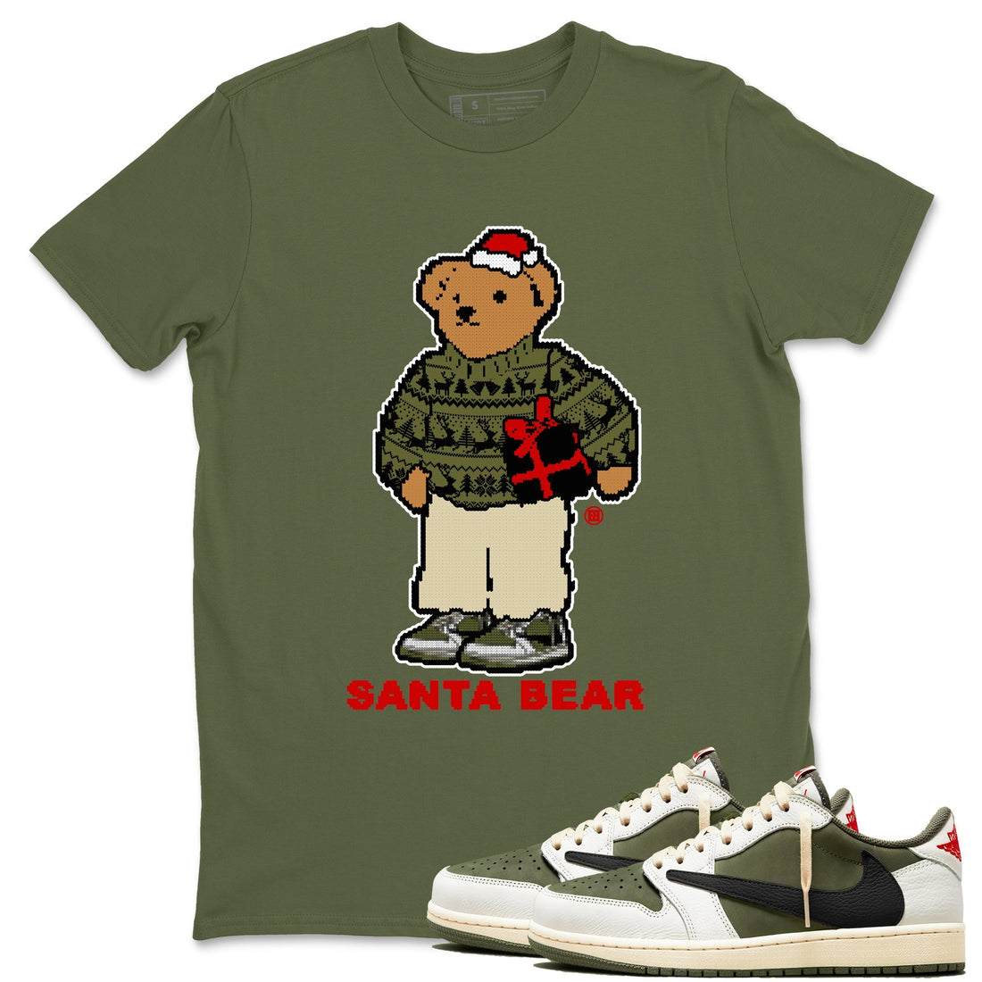 Santa Bear Sneaker Tees - Air Jordan 1 Travis Scott Medium Olive