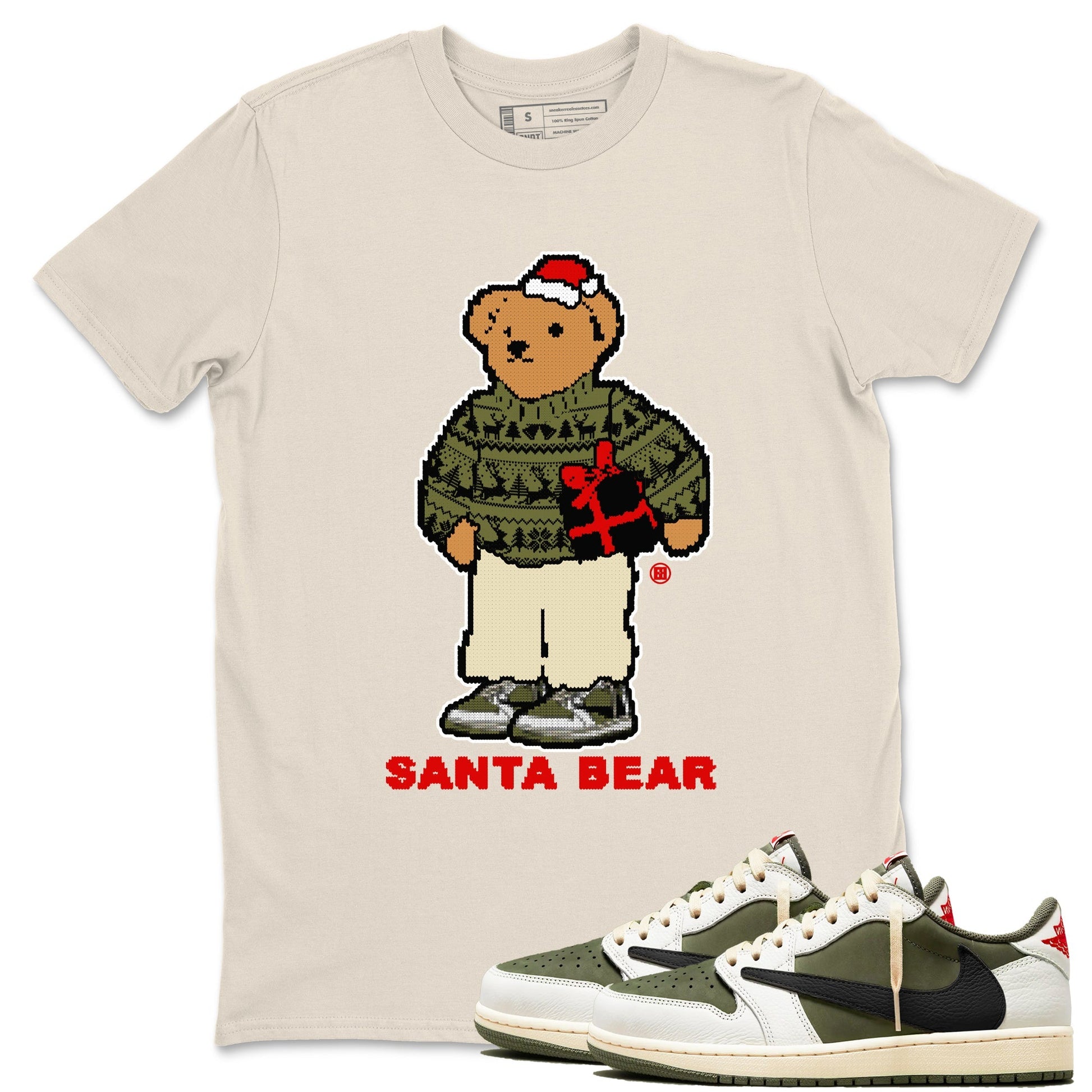 Santa Bear Sneaker Tees - Air Jordan 1 Travis Scott Medium Olive