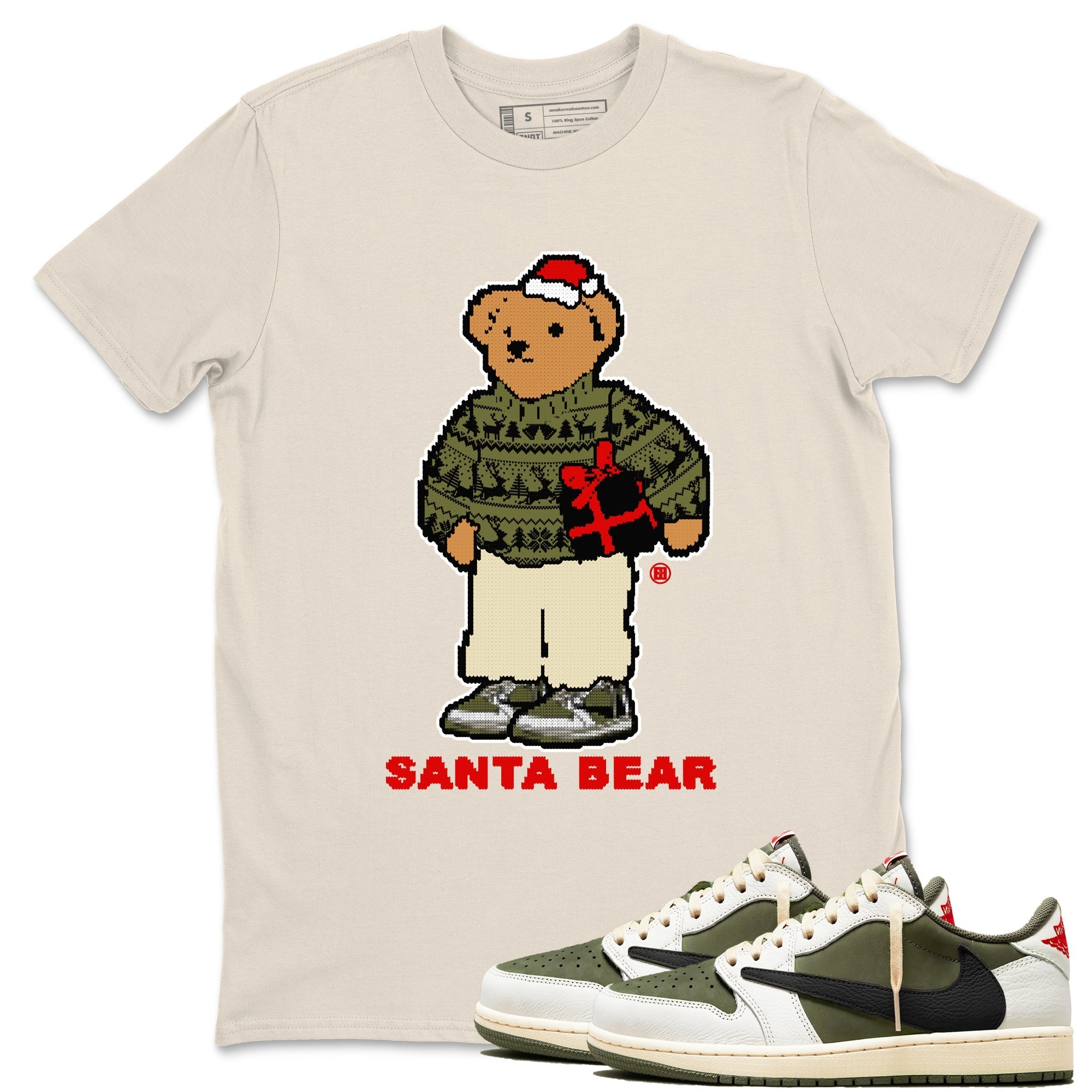 Santa Bear Sneaker Tees - Air Jordan 1 Travis Scott Medium Olive