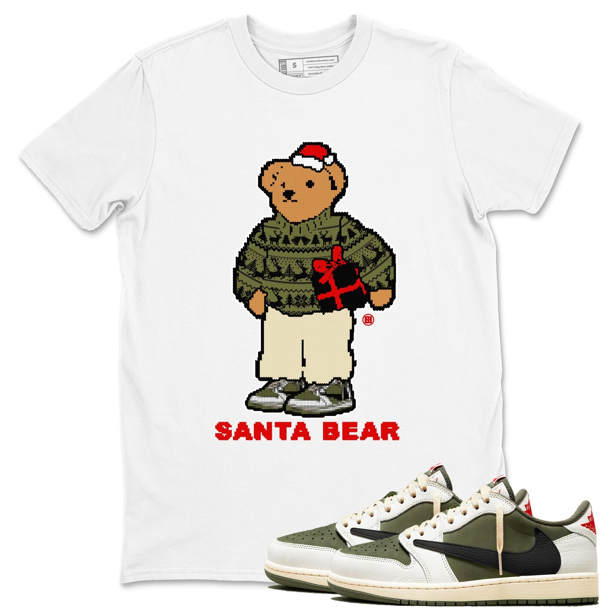 Santa Bear Sneaker Tees - Air Jordan 1 Travis Scott Medium Olive