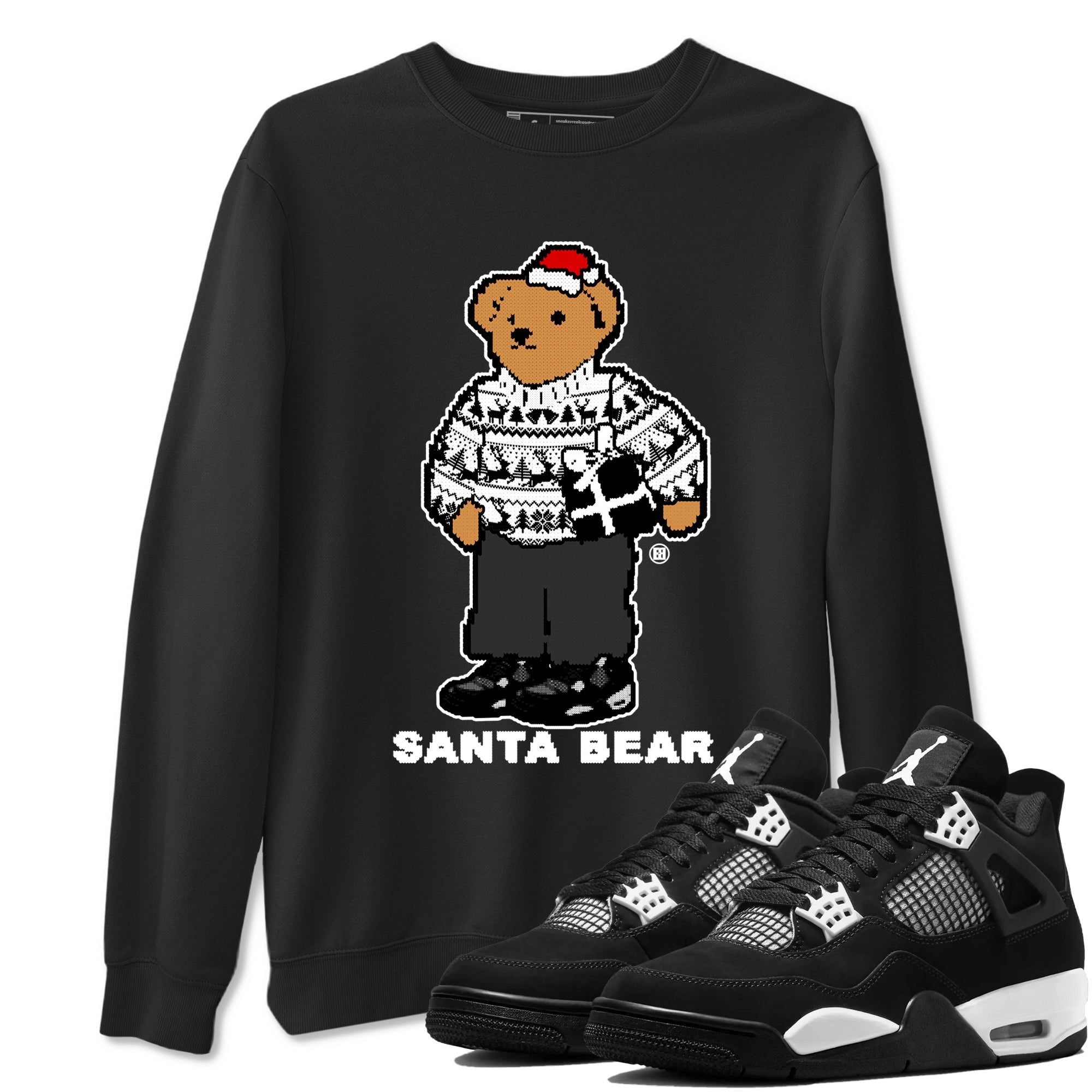 Santa Bear Sneaker Tees - Air Jordan 4 White Thunder