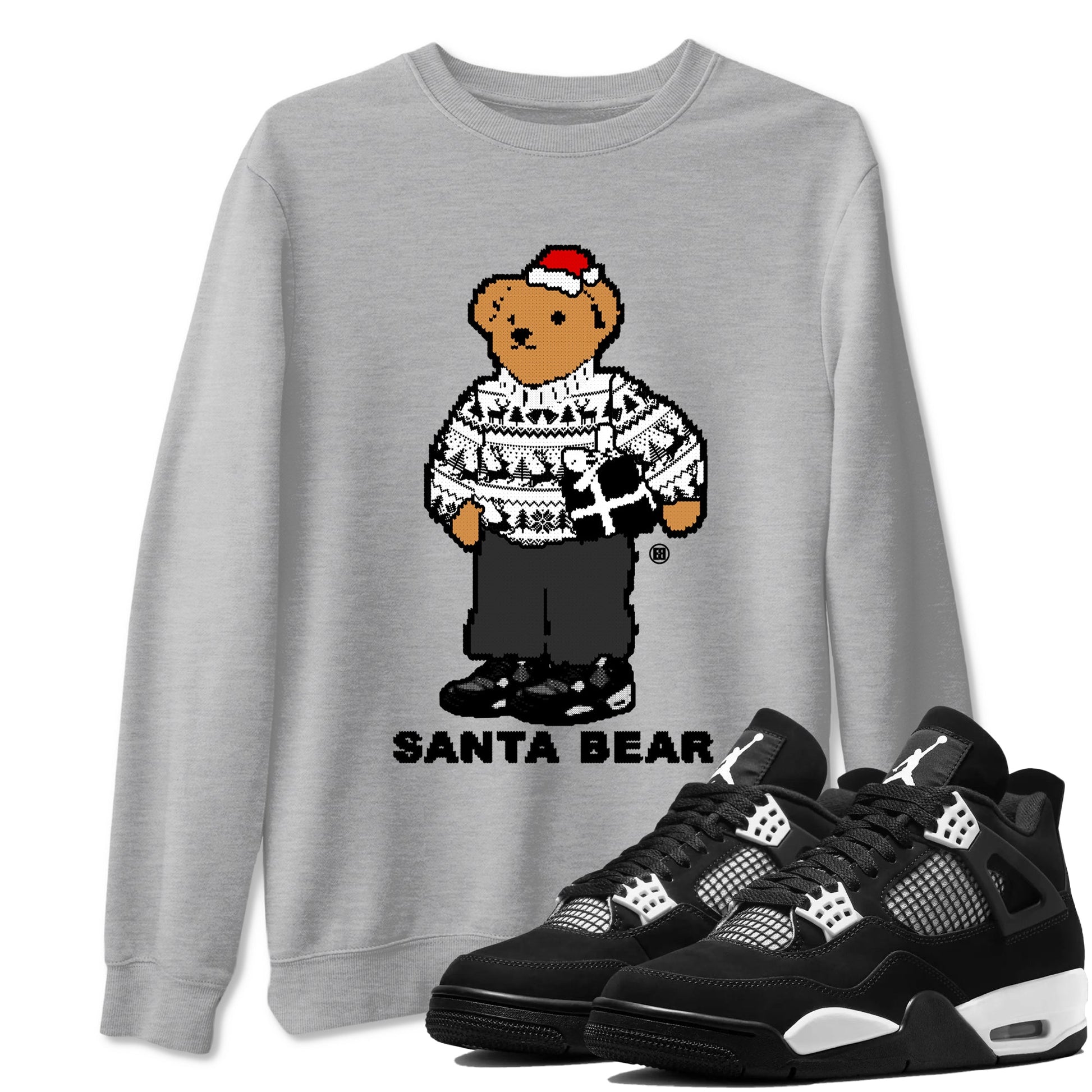 Santa Bear Sneaker Tees - Air Jordan 4 White Thunder