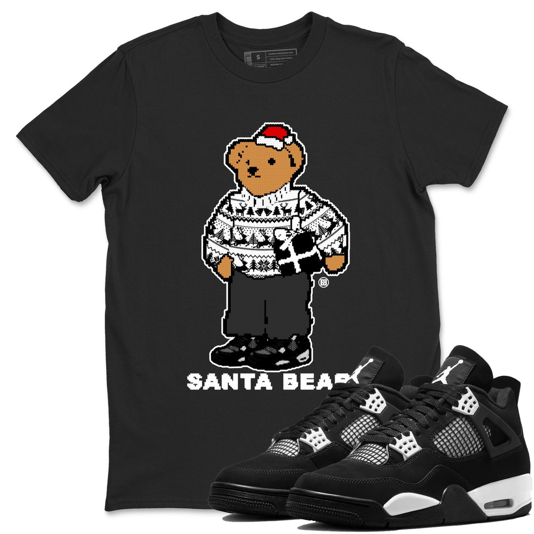 Santa Bear Sneaker Tees - Air Jordan 4 White Thunder