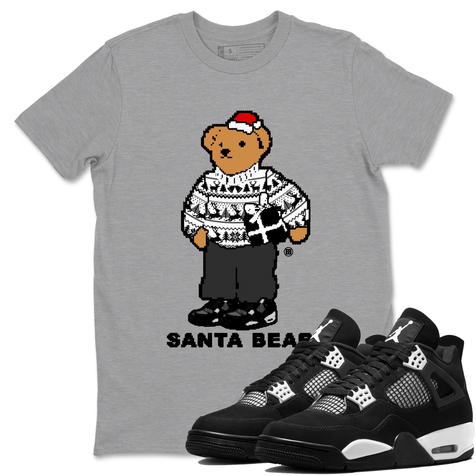 Santa Bear Sneaker Tees - Air Jordan 4 White Thunder