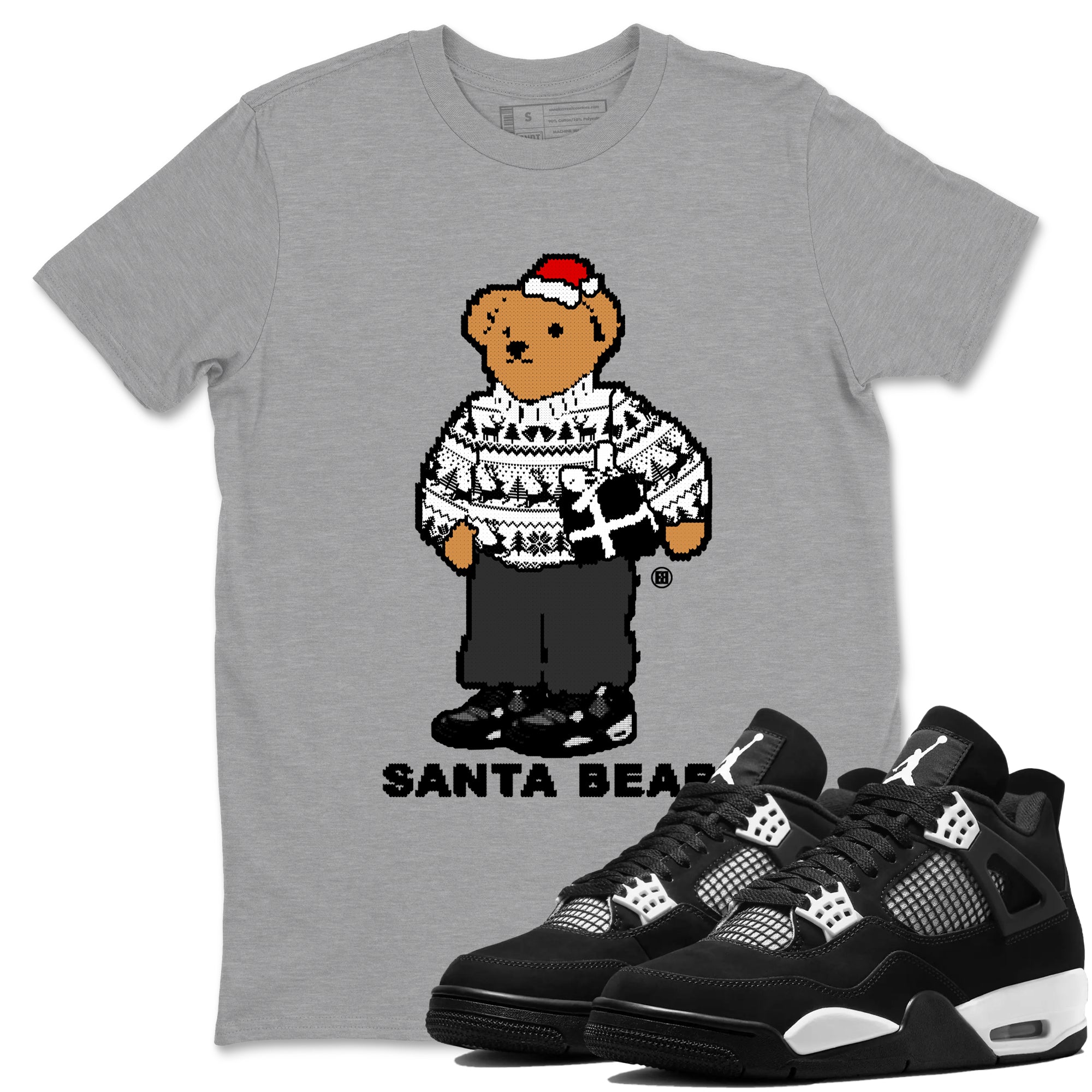 Santa Bear Sneaker Tees - Air Jordan 4 White Thunder