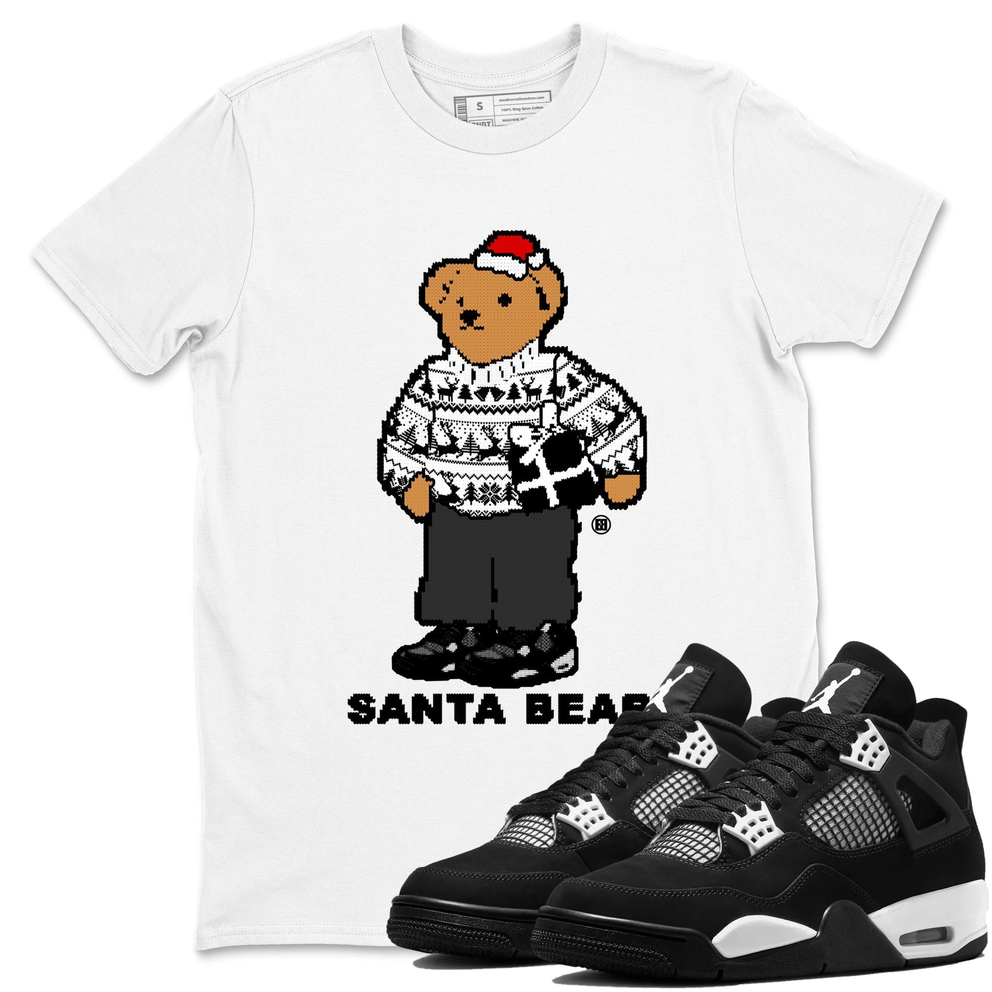 Santa Bear Sneaker Tees - Air Jordan 4 White Thunder