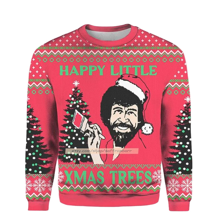 Santa Bob Ross Happy Little Christmas 2022 Ugly 3D Sweater ? Usalast