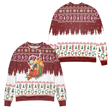 Santa Claus The Simpsons Version Snowflake Pine Tree Pattern Ugly Christmas Sweater ? Red ? Usalast