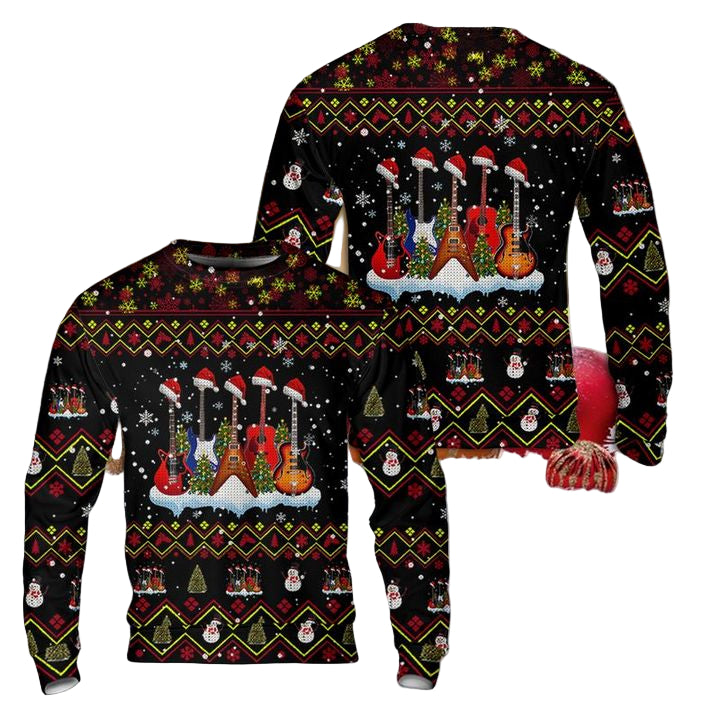 Santa Guitar Christmas Tree Funny Guitarist Christmas Sweater 3D ? Usalast