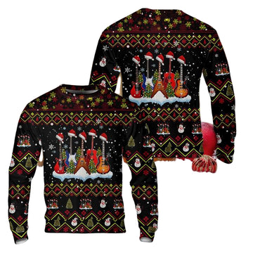 Santa Guitar Christmas Tree Funny Guitarist Christmas Sweater 3D ? Usalast
