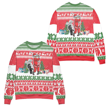 Santa Playing Golf Reindeer Pattern Ugly Christmas Sweater ? Red ? Usalast
