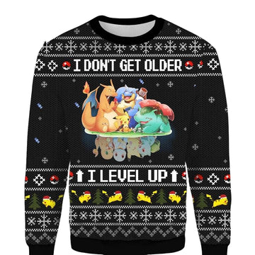 Santa Pokemon I Dont Get Older I Level Up Merry 3D Christmas Ugly Sweater ? Usalast