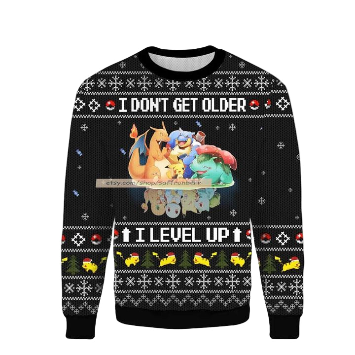 Santa Pokemon I Dont Get Older I Level Up Merry Christmas Ugly 3D Sweater ? Usalast