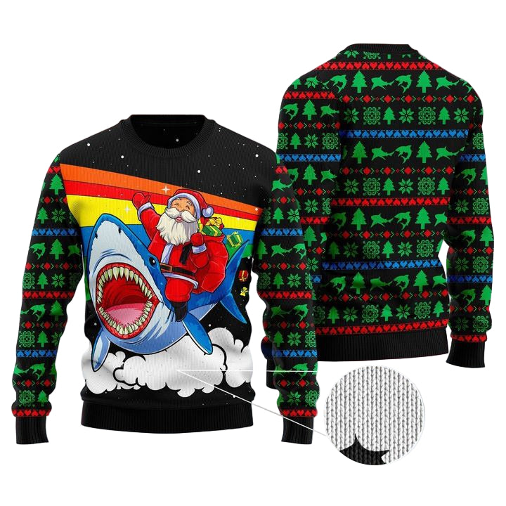 Santa Riding Shark Unisex 3D Ugly Christmas 3D Sweater ? Usalast