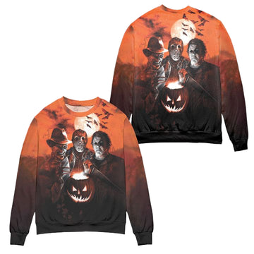 Scary Halloween Horror Characters Ugly Christmas Sweater ? Orane Black ? Usalast